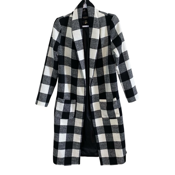 Revamped - Black/White Buffalo Plaid Long Coat - XS - Picture 2 of 11